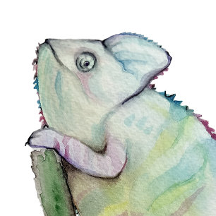 Cute chameleon geschilderd in waterverf ronde klok