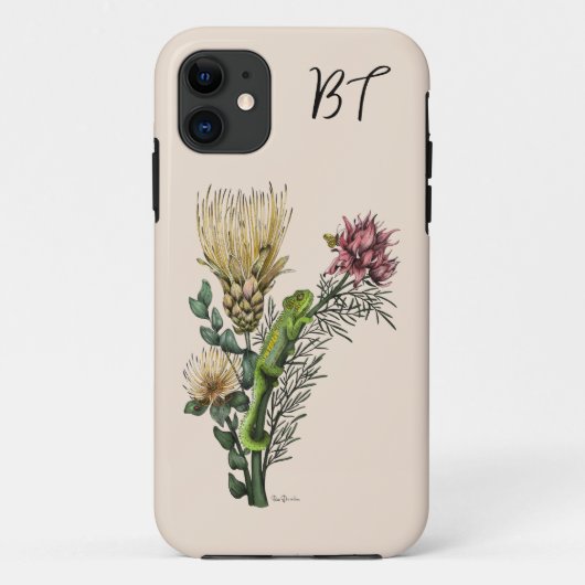 Cute Chameleon in Floral Bouquet Botanical Art Case-Mate iPhone Case (Achterkant)
