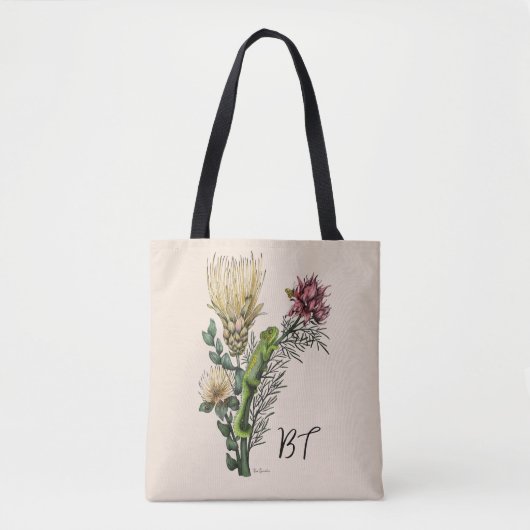 Cute Chameleon in Floral Bouquet Botanical Art Tote Bag (Voorkant)