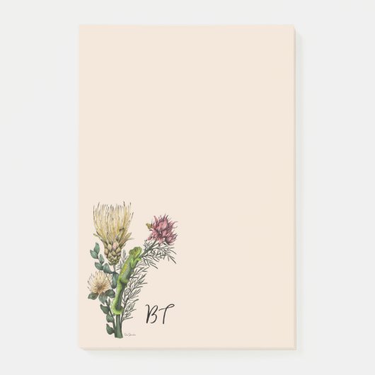 Cute Chameleon in Pink Floral Bouquet Personalized Post-it® Notes (Voorkant)