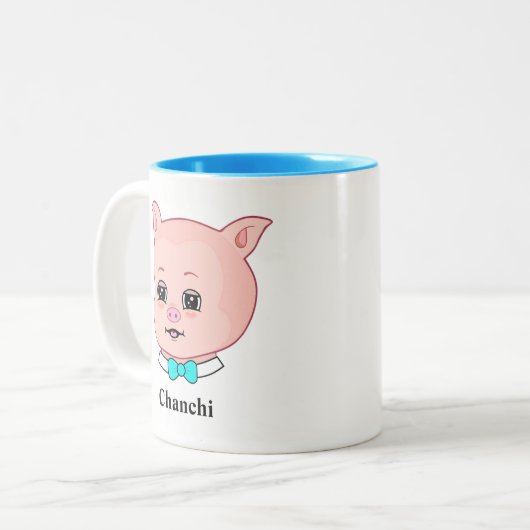 Cute Chanchi Pig Cartoon Two-Tone Coffee Mok (Voorkant links)