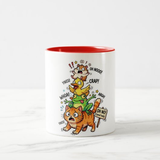 Cute Chaotic Animal Stack Meme – Available on Tees Tweekleurige Koffiemok (Center)