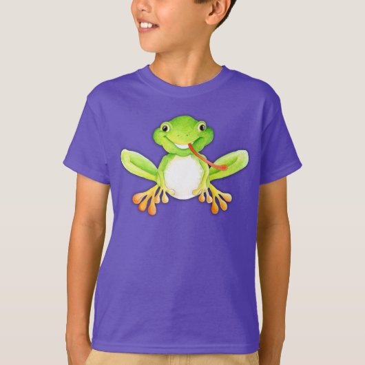 Cute character frog with tongue out kinder t shirt (Voorkant)
