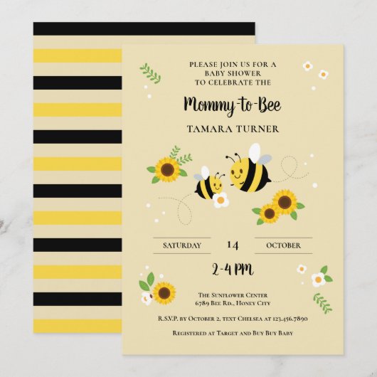 Cute Characters Mammie-to-Bee Baby shower Kaart (Voorkant / Achterkant)