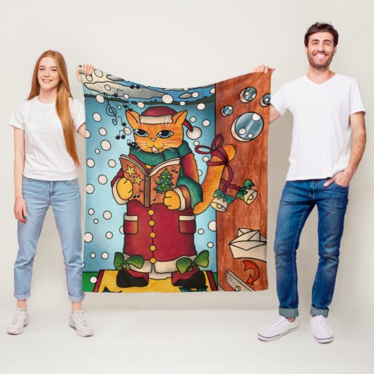 Cute Charming Kerstmis Carol Singer Cat Fleece Deken (In situ)