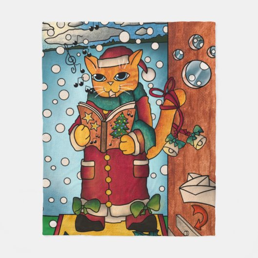 Cute Charming Kerstmis Carol Singer Cat Fleece Deken (Voorkant)