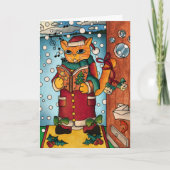 Cute Charming Kerstmis Carol Singer Cat Kaart (Voorkant)
