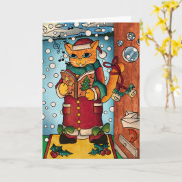 Cute Charming Kerstmis Carol Singer Cat Kaart