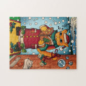 Cute Charming Kerstmis Carol Singer Cat Legpuzzel (Horizontaal)