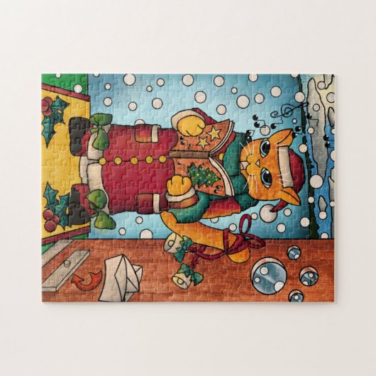 Cute Charming Kerstmis Carol Singer Cat Legpuzzel (Horizontaal)