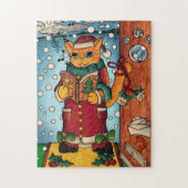 Cute Charming Kerstmis Carol Singer Cat Legpuzzel (Verticaal)