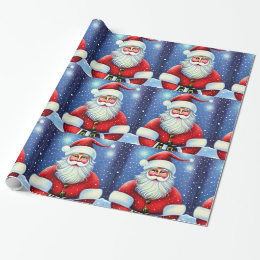 Cute Charming Retro  Santa Claus Cadeaupapier (Uitgerold)