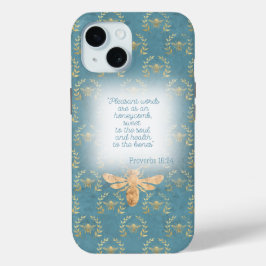 Cute Chartreuse Green Gold Bee Wreath Grid Bible iPhone 15 Case