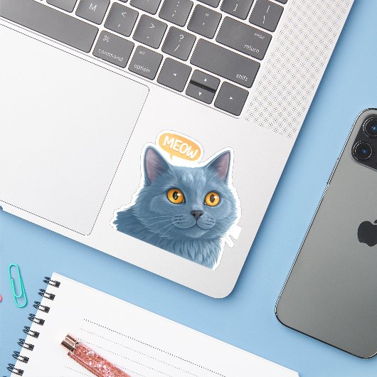 Cute Chartreux Cat Face Sticker” | Adorable Plush  Sticker (Laptop met iPhone)