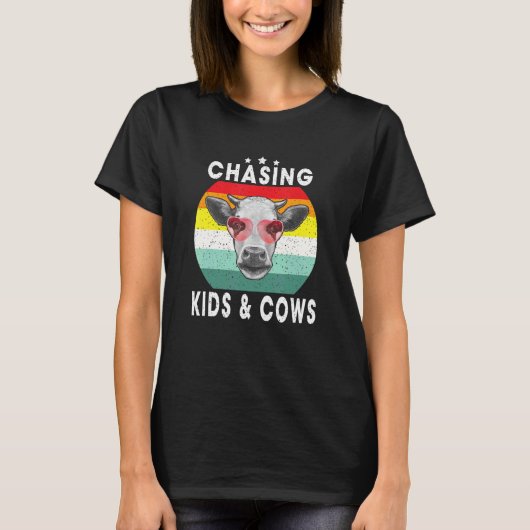 Cute Chasing Kids And Cows T-shirt (Voorkant)