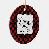 Cute Checkerboard Cow Whimsical Animal Keramisch Ornament (Rechts)