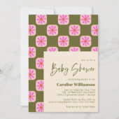Cute Checkerboard Flower Green Roze Baby shower Kaart (Voorkant)