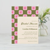 Cute Checkerboard Flower Green Roze Vrijgezellenfe Kaart (Staand voorkant)