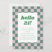 Cute Checkerboard Roze Groen 21e Verjaardagsfeestj Kaart (Voorkant)