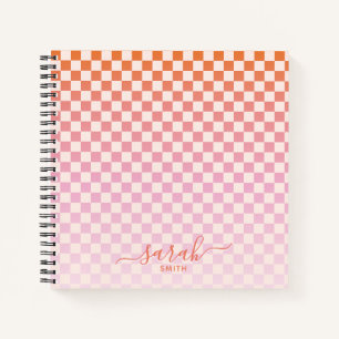 Cute Checkered Pink Oranje Summer Vacking Notitieboek
