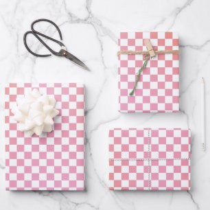 Cute Checkerset Pink Oranje Summer Inpakpapier Vel