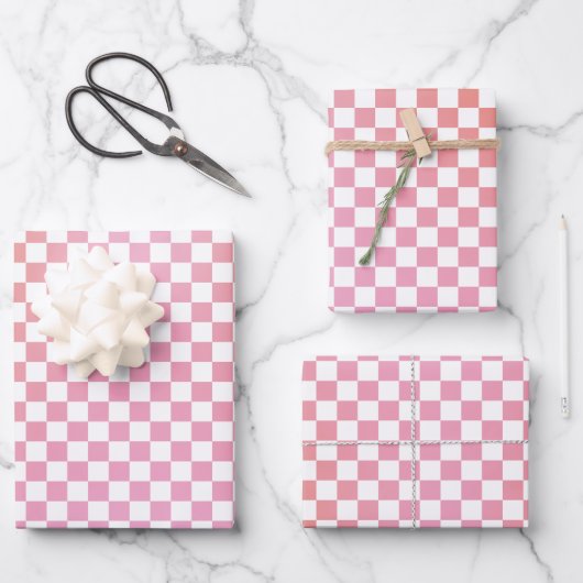 Cute Checkerset Pink Oranje Summer Inpakpapier Vel (Voorkant)