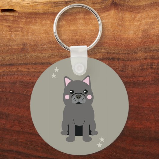 Cute Cheeks Gray French Bulldog Sleutelhanger (Voorkant)