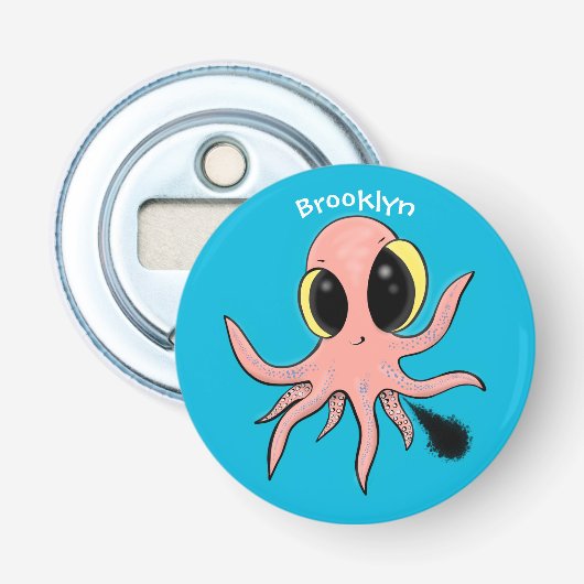 Cute, cheeky baby octopus cartoon button flesopener (Voorkant)