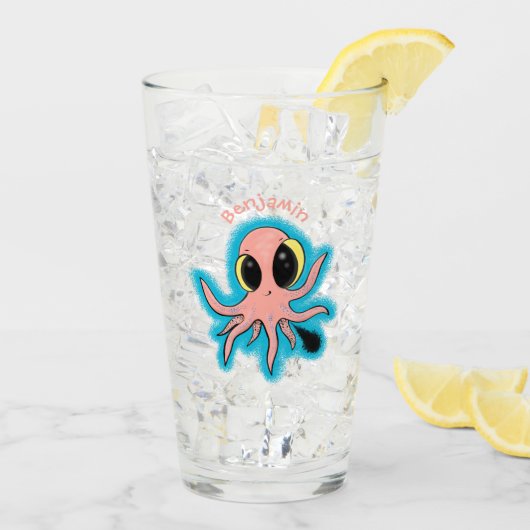 Cute, cheeky baby octopus cartoon glas (Achterkant ijs)