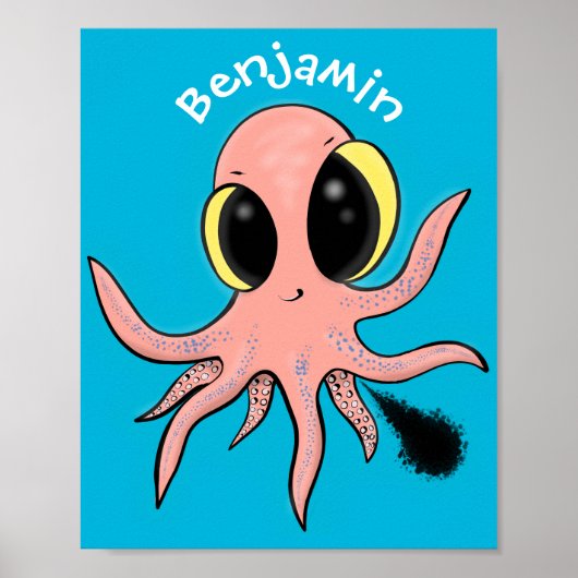 Cute, cheeky baby octopus cartoon poster (Voorkant)