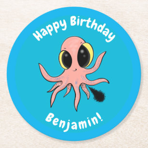 Cute, cheeky baby octopus cartoon ronde kartonnen onderzetter