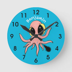 Cute, cheeky baby octopus cartoon ronde klok