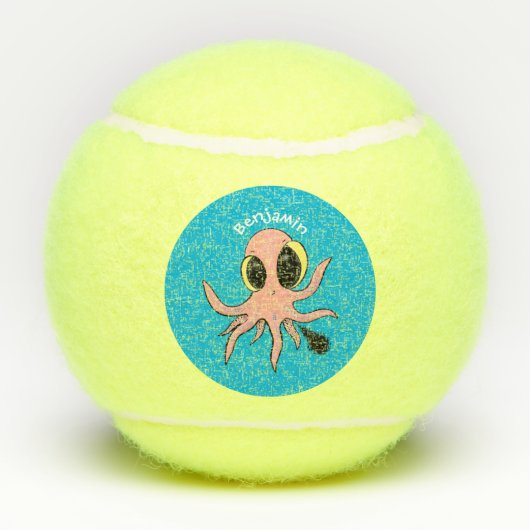 Cute, cheeky baby octopus cartoon tennisballen (Achterkant)