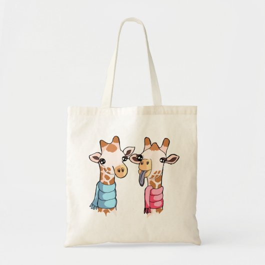 Cute Cheeky Giraffes in Scarves Drawing Canvas tas (Voorkant)