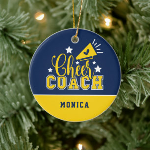Cute Cheer Coach - Gepersonaliseerd Koninklijk Bla Keramisch Ornament