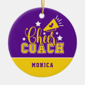 Cute Cheer Coach, gepersonaliseerd Paars en geel Keramisch Ornament (Voorkant)