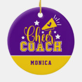 Cute Cheer Coach, gepersonaliseerd Paars en geel Keramisch Ornament (Achterkant)