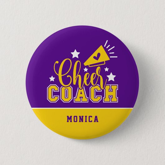 Cute Cheer Coach, gepersonaliseerd Paars en geel Ronde Button 5,7 Cm (Voorkant)