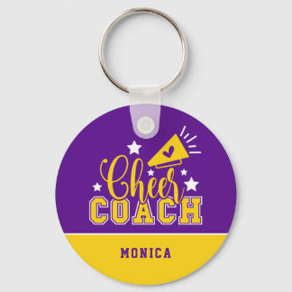 Cute Cheer Coach, gepersonaliseerd Paars en geel Sleutelhanger