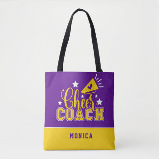 Cute Cheer Coach, gepersonaliseerd Paars en geel Tote Bag