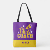 Cute Cheer Coach, gepersonaliseerd Paars en geel Tote Bag (Achterkant)