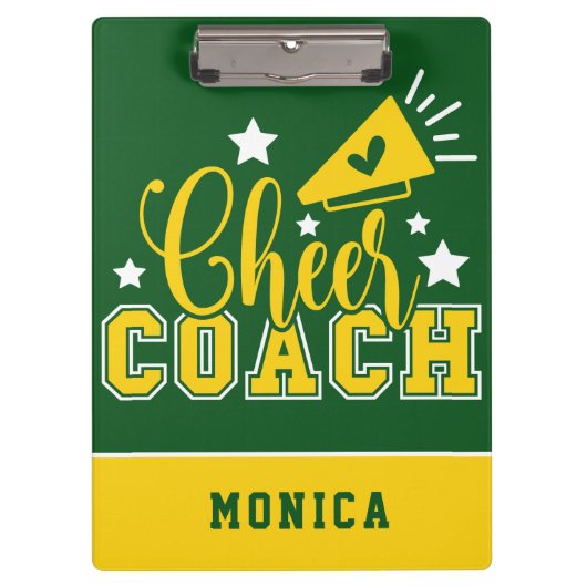 Cute Cheer Coach Personalized Kelly Green & Yellow Klembord (Voorkant)