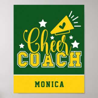 Cute Cheer Coach Personalized Kelly Green & Yellow Poster
