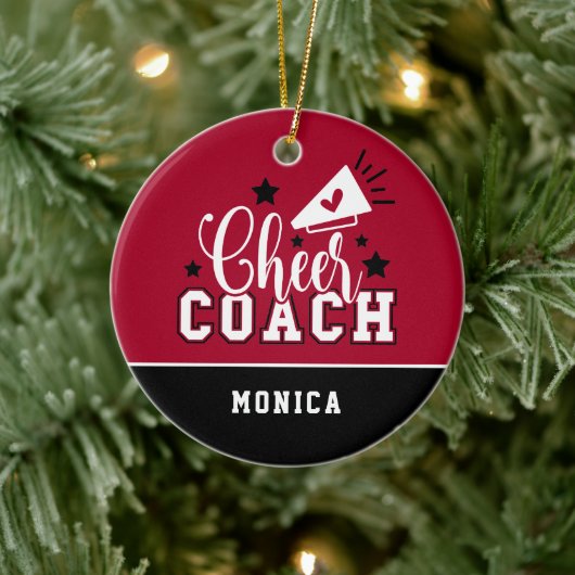 Cute Cheer Coach Persoonlijk rood en zwart Keramisch Ornament (Boom)