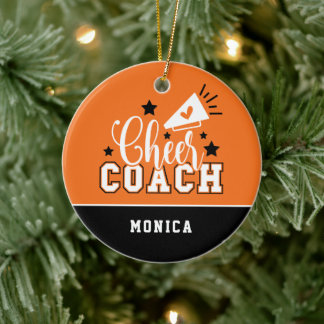 Cute Cheer Coach, persoonlijk Sinaasappel en zwart Keramisch Ornament