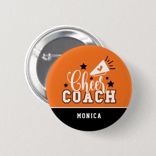 Cute Cheer Coach, persoonlijk Sinaasappel en zwart Ronde Button 5,7 Cm (Voorkant /achterkant)