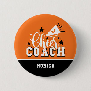 Cute Cheer Coach, persoonlijk Sinaasappel en zwart Ronde Button 5,7 Cm