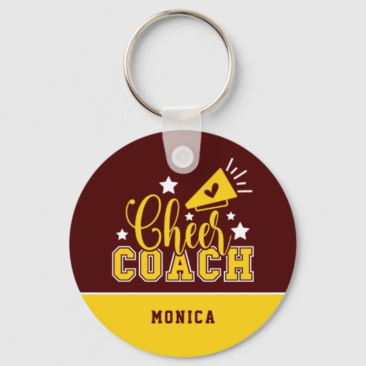 Cute Cheer Coach Persoonlijke maroon & geel Sleutelhanger (Voorkant)