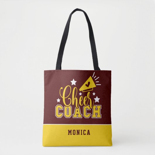 Cute Cheer Coach Persoonlijke maroon & geel Tote Bag (Voorkant)