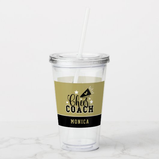 Cute Cheer Coach, speciaal gepersonaliseerd goud e Acryl Drinkbeker (Achterkant)